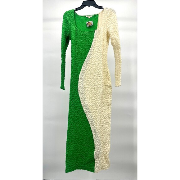 Women's Dress - Iggy Textured Bodycon Dress Green And White Long Sleave Size M - Picture 1 of 6